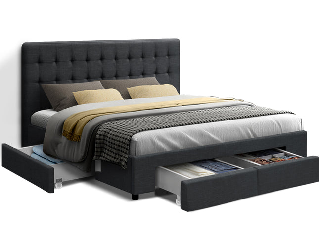 Artiss Bed Frame Queen Size with 4 Drawers Charcoal AVIO