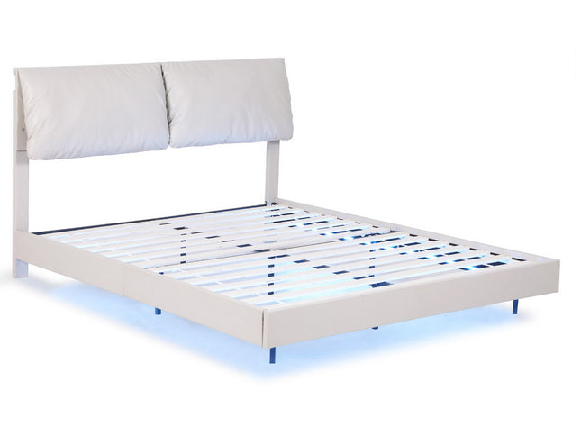Artiss Double Bed Frame RGB LED Floating Beds Adjustable Headboard Beige White