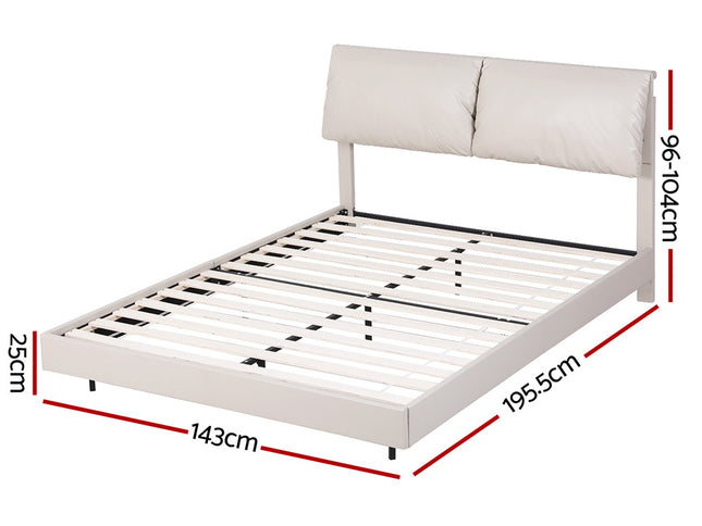 Artiss Double Bed Frame RGB LED Floating Beds Adjustable Headboard Beige White