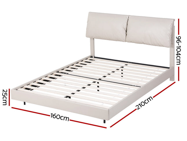 Artiss Queen Bed Frame RGB LED Floating Beds Adjustable Headboard Beige White