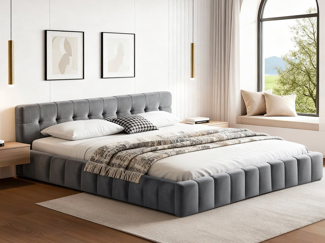 Artiss King Size Bed Frame Plush Soft Headboard Velvet Platform Base for Modern Bedrooms Grey