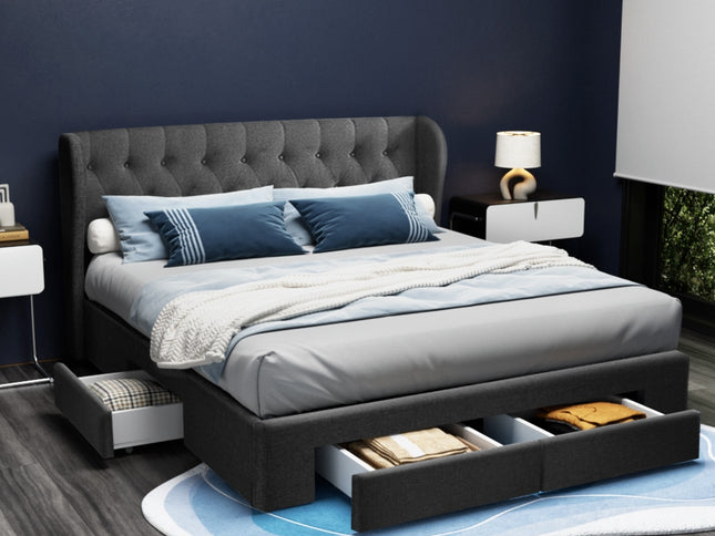Artiss Bed Frame King Size with 4 Drawers Charcoal MILA