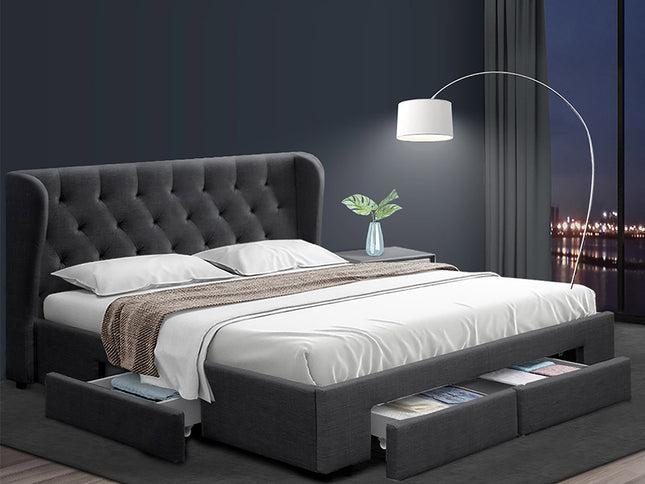 Artiss Bed Frame King Size with 4 Drawers Charcoal MILA