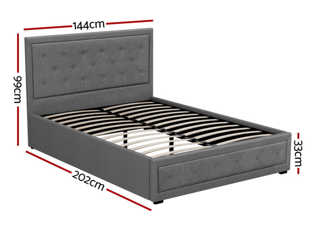 Artiss Bed Frame Double Size Gas Lift Grey TIYO