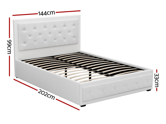 Artiss Bed Frame Double Size Gas Lift White TIYO