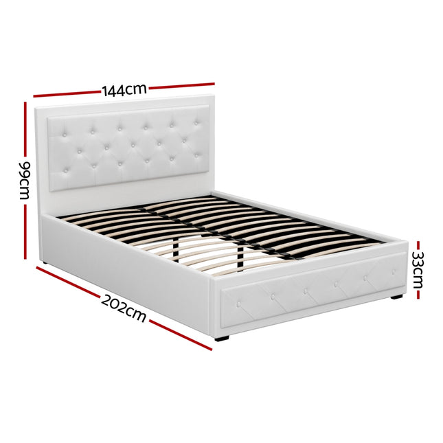 Artiss Bed Frame Double Size Gas Lift White TIYO