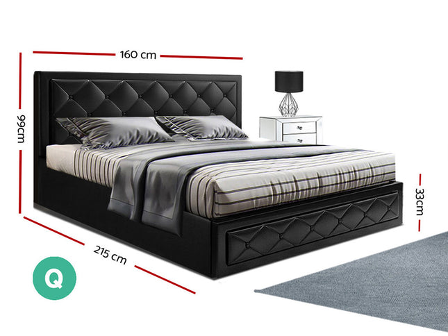 Artiss Bed Frame Queen Size Gas Lift Black TIYO
