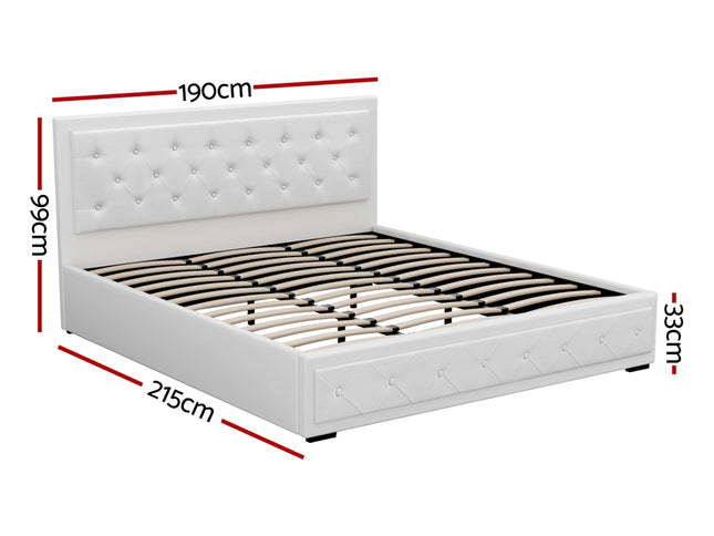 Artiss Bed Frame King Size Gas Lift White TIYO