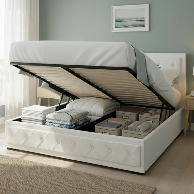 Artiss Bed Frame King Size Gas Lift White TIYO