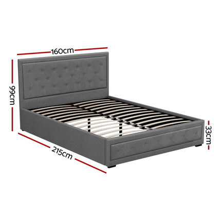 Artiss Bed Frame Queen Size Gas Lift Grey TIYO