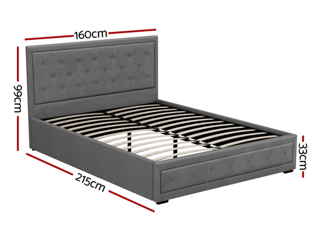 Artiss Bed Frame Queen Size Gas Lift Grey TIYO