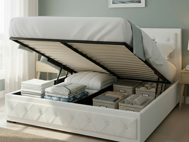 Artiss Bed Frame Queen Size Gas Lift White TIYO