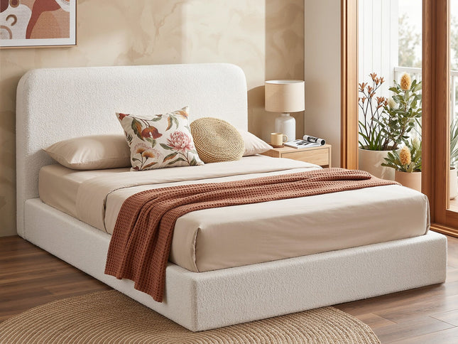 Artiss Queen Bed Frame Boucle Fabric Vacuum Compressed Beds Washable Cover No-Assembly