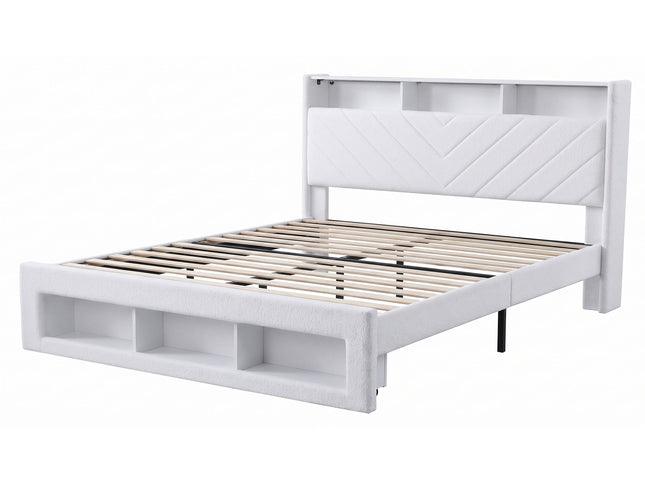 Artiss King Bed Frame with Storage, Charging Station & LED, White