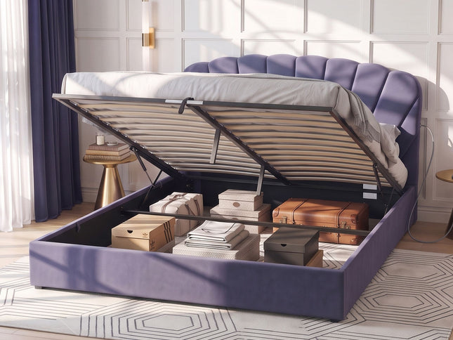Artiss King Bed Frame with Lift Up Storage and USB Ports Grey