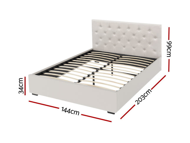 Artiss Bed Frame Double Size Gas Lift Beige VILA