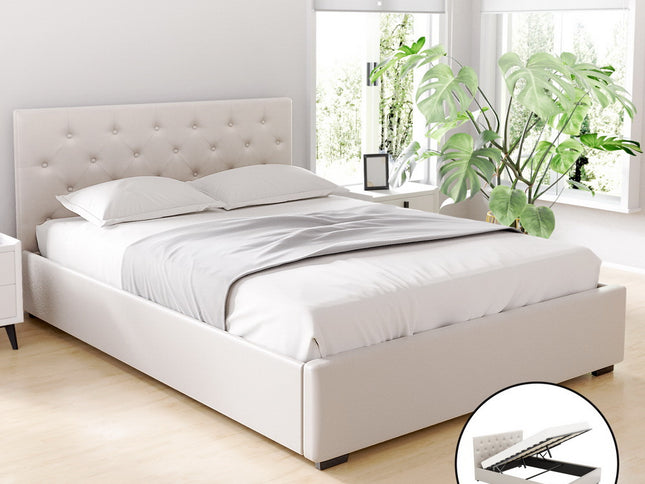 Artiss Bed Frame Double Size Gas Lift Beige VILA