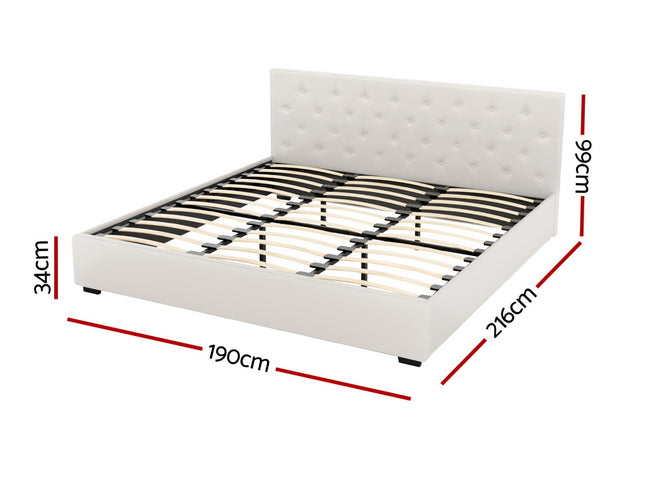 Artiss Bed Frame King Size Gas Lift Beige VILA