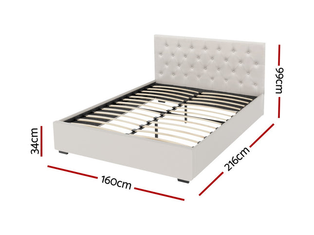 Artiss Bed Frame Queen Size Gas Lift Beige VILA