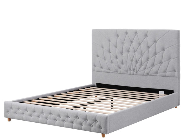 Artiss Queen Bed Frame with Tufted Headboard and Plywood Slats Grey