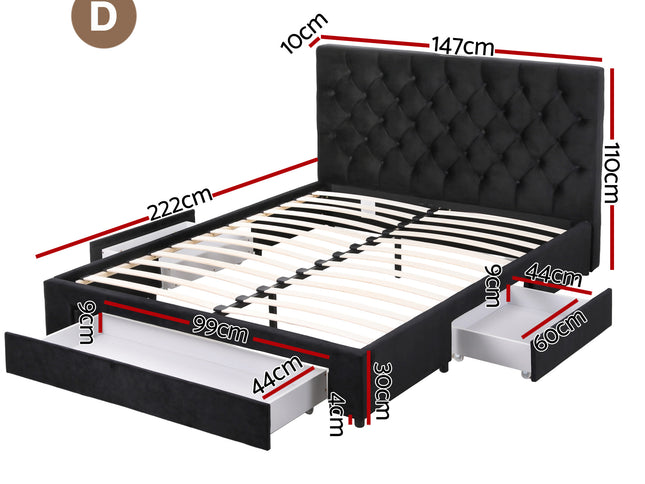 Artiss Double Bed Frame Storage Charging Station Upholstered 3 Drawers USB Type-C