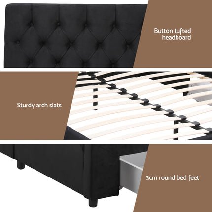 Artiss Double Bed Frame Storage Charging Station Upholstered 3 Drawers USB Type-C