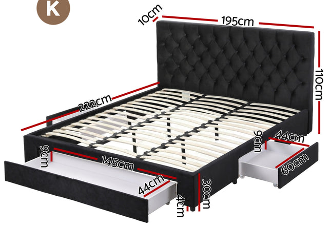 Artiss King Bed Frame Storage Charging Station Upholstered 3 Drawers USB Type-C