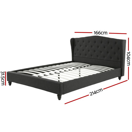 Artiss Queen Bed Frame Wingback Headboard Charcoal Grey Linen Upholstered Platform Bed Base