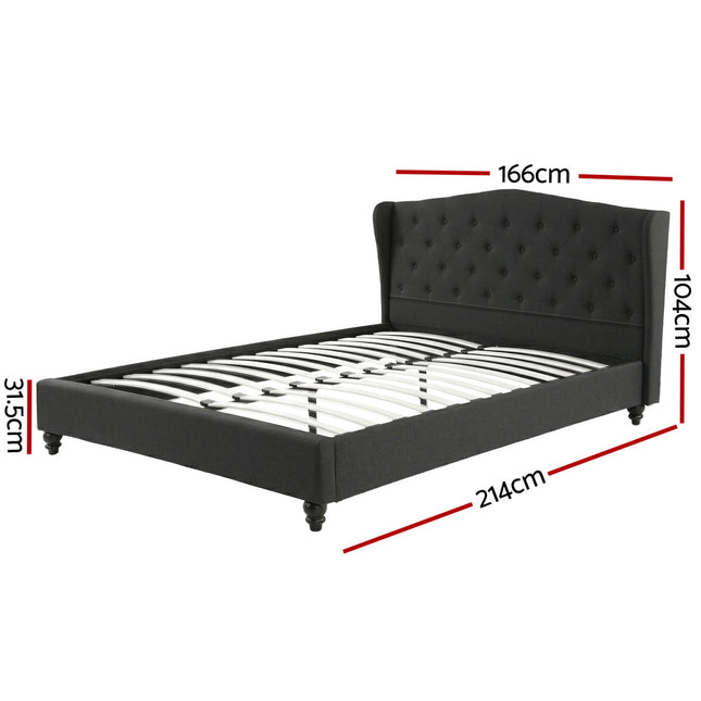 Artiss Queen Bed Frame Wingback Headboard Charcoal Grey Linen Upholstered Platform Bed Base