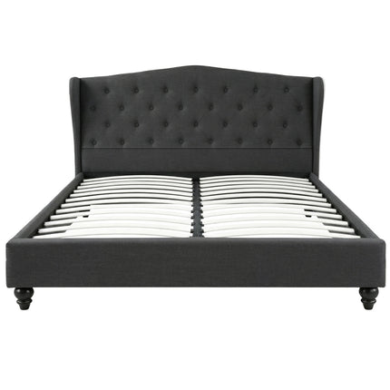 Artiss Queen Bed Frame Wingback Headboard Charcoal Grey Linen Upholstered Platform Bed Base