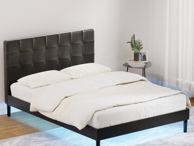 Artiss Bed Frame Double Size LED Black RAVI