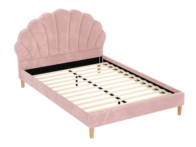 Artiss Bed Frame Double Size Scallop-Shape Bedhead Beds Base Pink Velvet Fabric