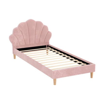 Artiss Bed Frame King Single Size Scallop-Shape Bedhead Beds Base Pink Velvet Fabric