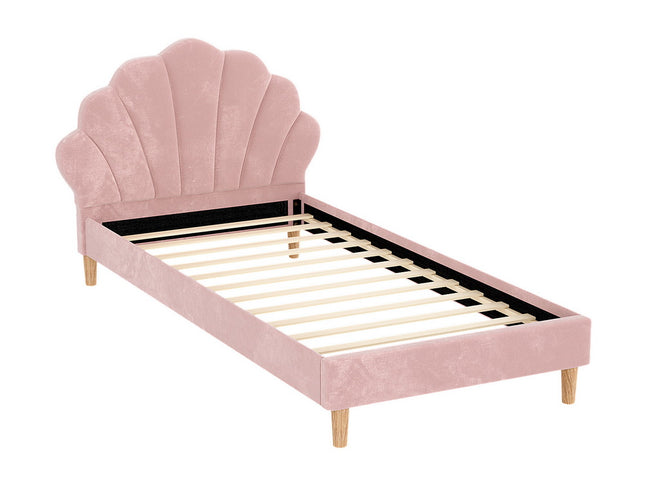 Artiss Bed Frame King Single Size Scallop-Shape Bedhead Beds Base Pink Velvet Fabric