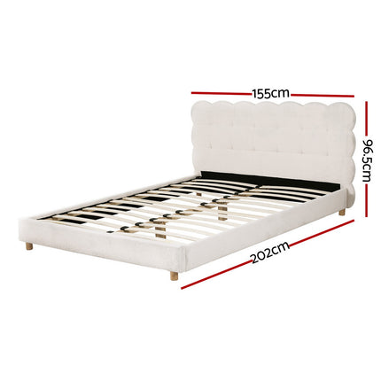 Artiss Double Bed Frame Cloud Headboard Boucle Fabric Mattress Platform Base White