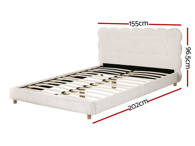 Artiss Double Bed Frame Cloud Headboard Boucle Fabric Mattress Platform Base White