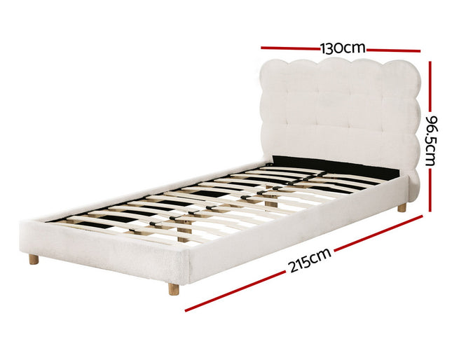 Artiss King Single Bed Frame Cloud Headboard Boucle Fabric Mattress Platform Base White