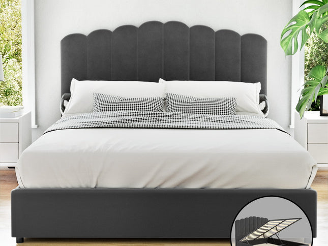 Artiss Bed Frame Double Size Velvet Grey FION
