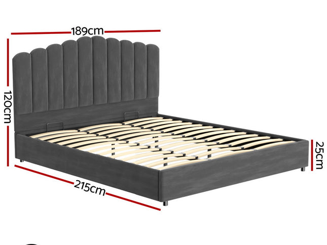 Artiss Bed Frame King Size Velvet Grey FION