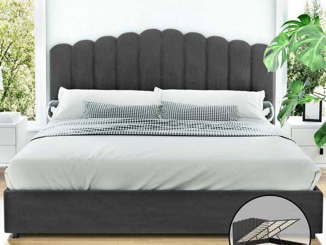 Artiss Bed Frame King Size Velvet Grey FION