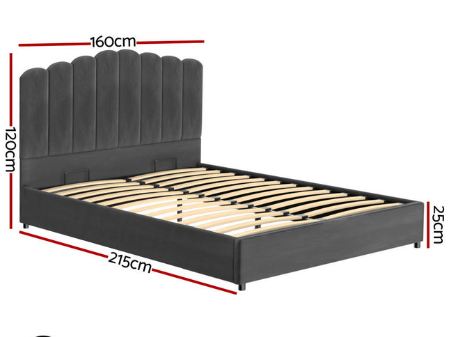 Artiss Bed Frame Queen Size Velvet Grey FION