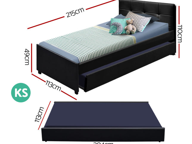 Artiss Bed Frame King Single Size Trundle Daybed Black