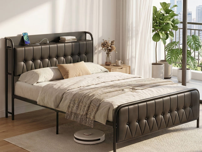 Artiss Double Bed Frame with Storage Headboard SAA Certified Charging Station