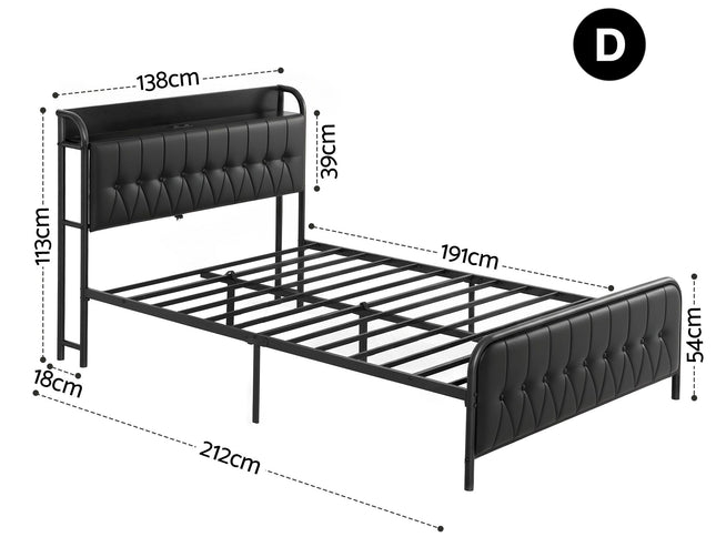 Artiss Double Bed Frame with Storage Headboard SAA Certified Charging Station