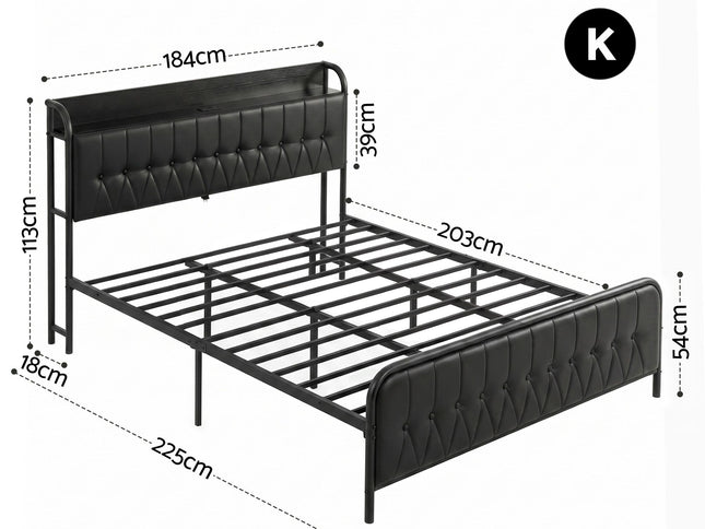 Artiss King Bed Frame with Storage Headboard SAA Certified Charging Station