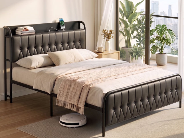 Artiss Queen Bed Frame with Storage Headboard SAA Certified Charging Station