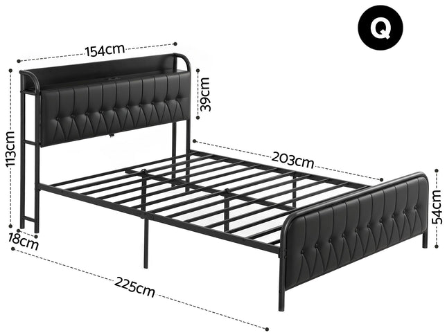 Artiss Queen Bed Frame with Storage Headboard SAA Certified Charging Station