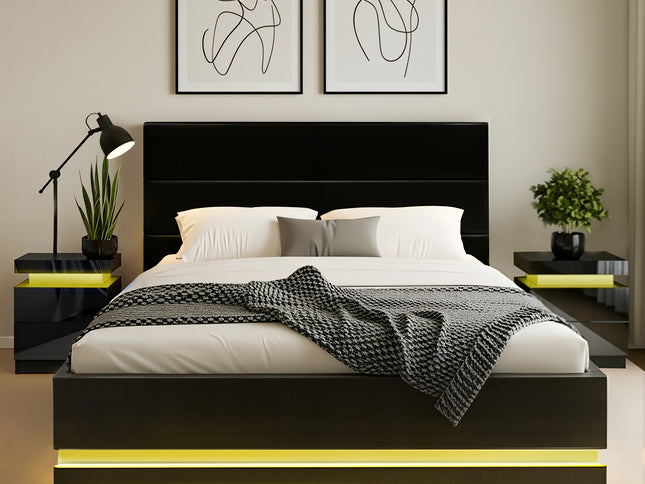 Artiss RGB LED Queen Bed Frame with 2 Beside Tables Set 16 Colour Mood Lighting
