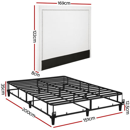 Artiss Queen Bed Frame with Headboard Platform Bed Base Grey Beige Fabric Metal