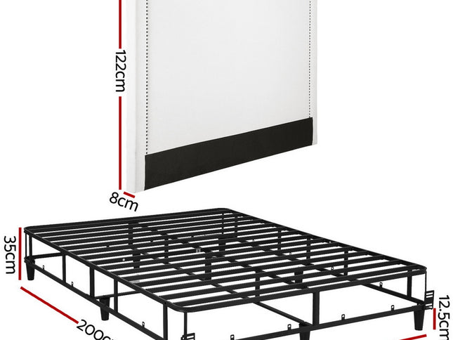 Artiss Queen Bed Frame with Headboard Platform Bed Base Grey Beige Fabric Metal